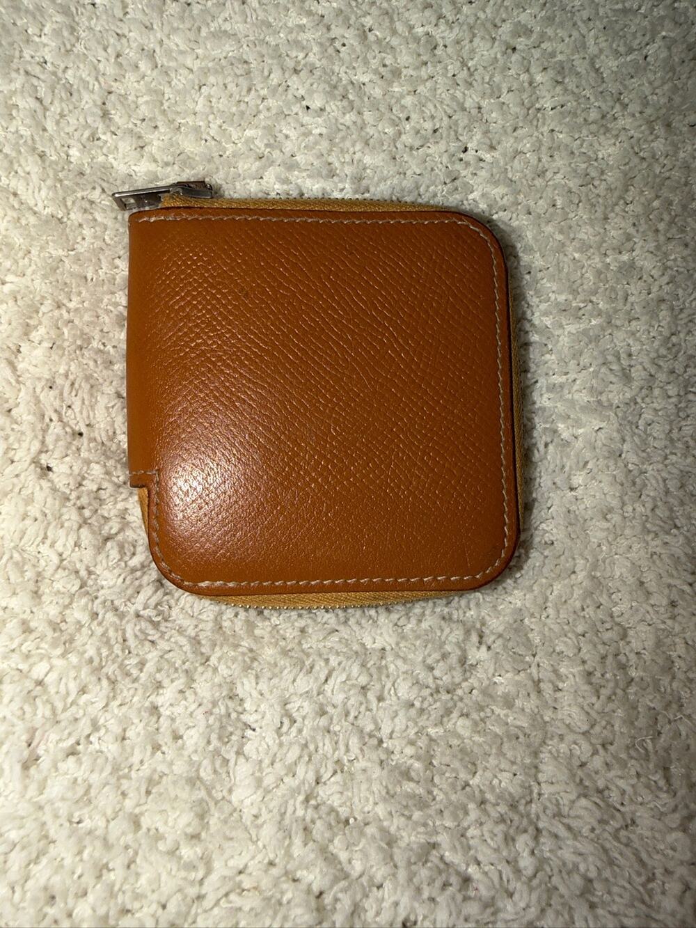Hermes Azap Silk In Compact Zip Around Wallet Brown Epsom Leather Coin Purse